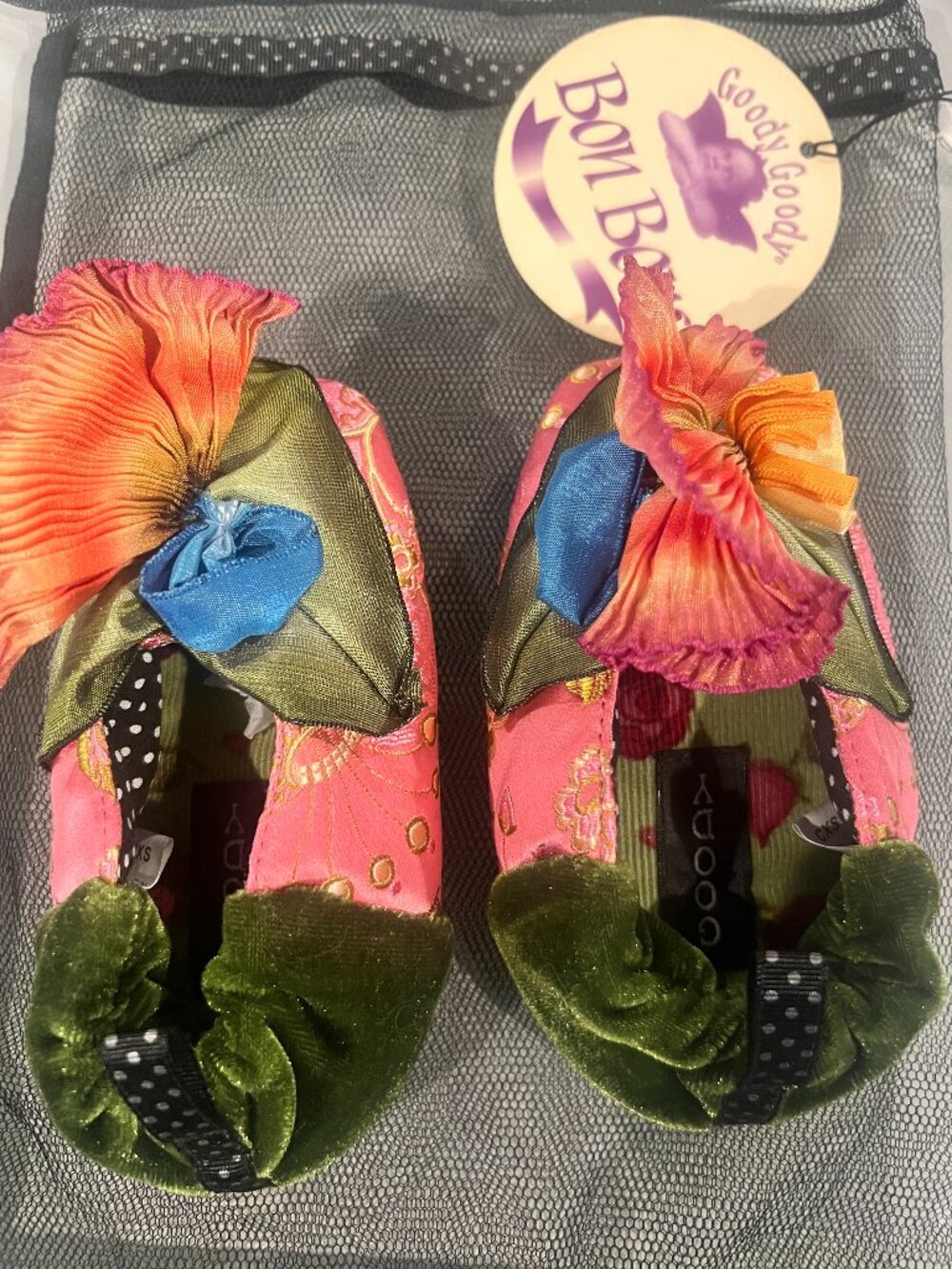 NWT Goody Goody Bon Bon Silk Slippers Child XS 12-24M Shoe Size 4